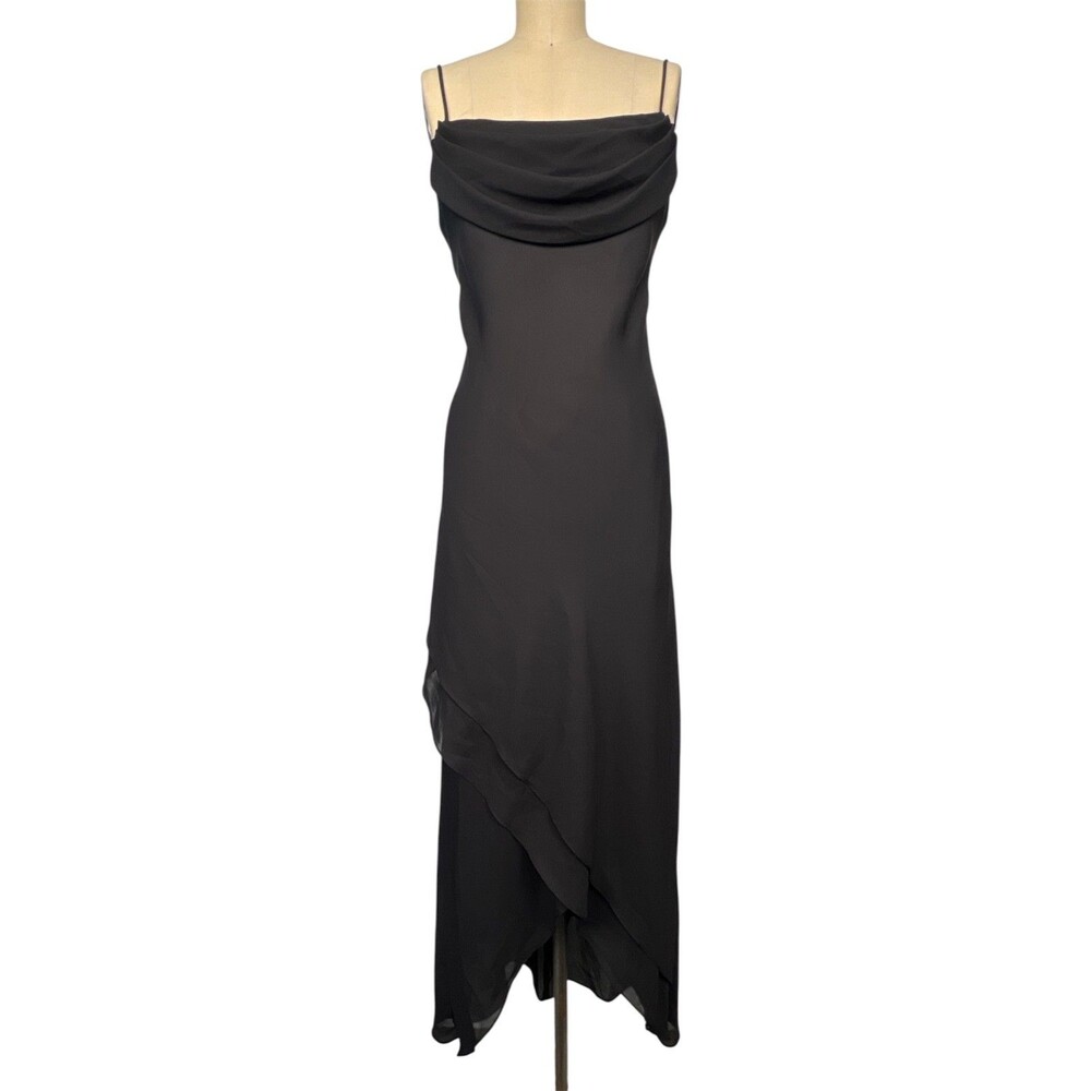 Y2K Black Cowl Nk Asymmetric Hem High Low Ruffle Dress Fairycore Whimsigoth 6 S